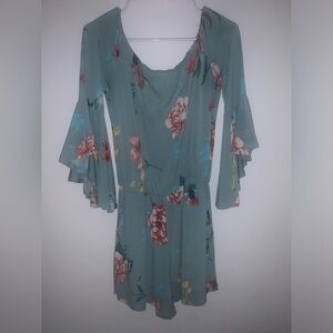 Floral Romper with Bell Sleeves & Pockets